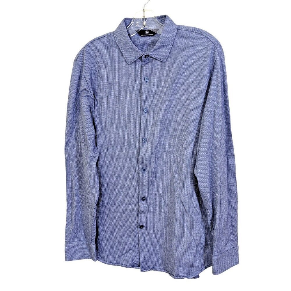 Hart Schaffner Marx Mens Size Large Button Up Shirt Blue Micro Striped Cotton